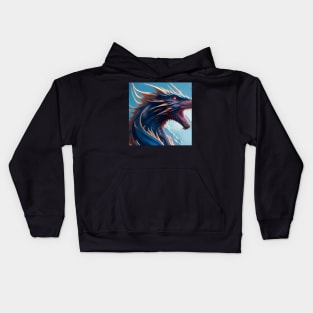 Ferocious Blue and White Horned Dragon Kids Hoodie